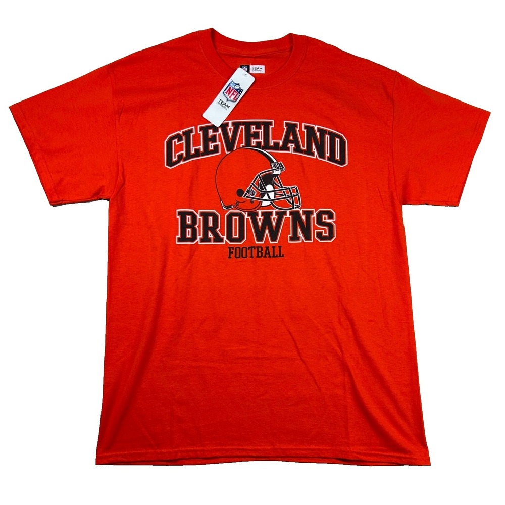 NFL Team Apparel Browns Shirt Mens L Cleveland Football Spell Out Orange